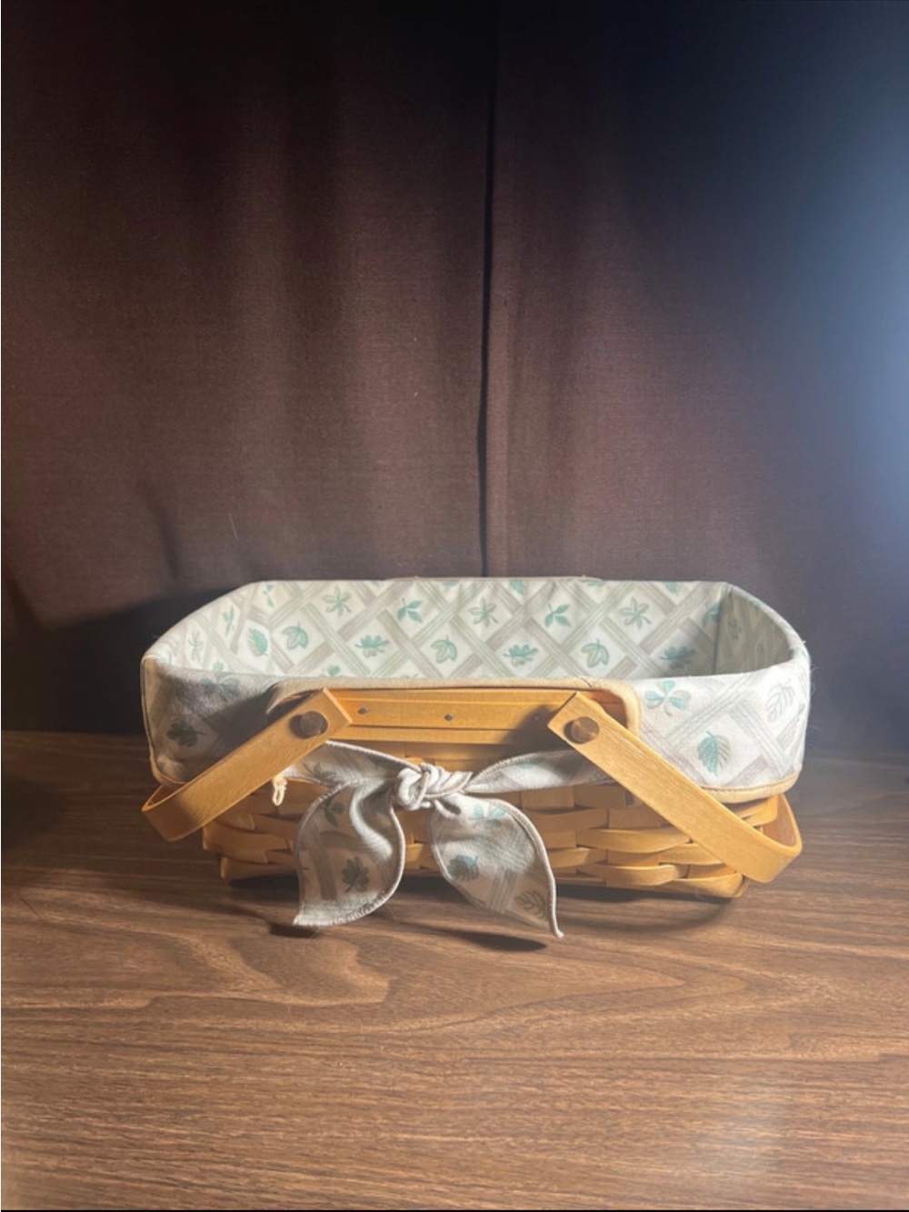 Longaberger Basket with Light green Floral Liner